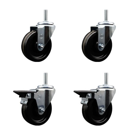 Service Caster 4 Inch Phenolic Wheel Swivel 58 Inch Threaded Stem Caster Set 2 Brakes SCC SCC-TS20S414-PHS-58212-2-PLB-2